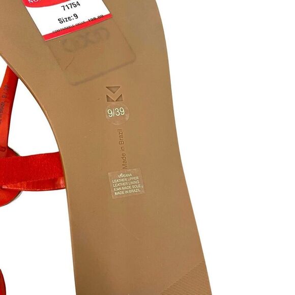 NEW MERCEDES CASTILLO Viveana t strap leather Flat Sandals Size 9 flame red - Picture 7 of 9